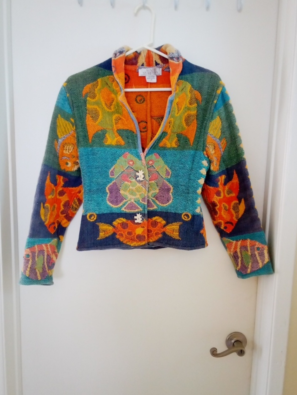 Colorful Fish & Floral Knit Cardigan Sweater